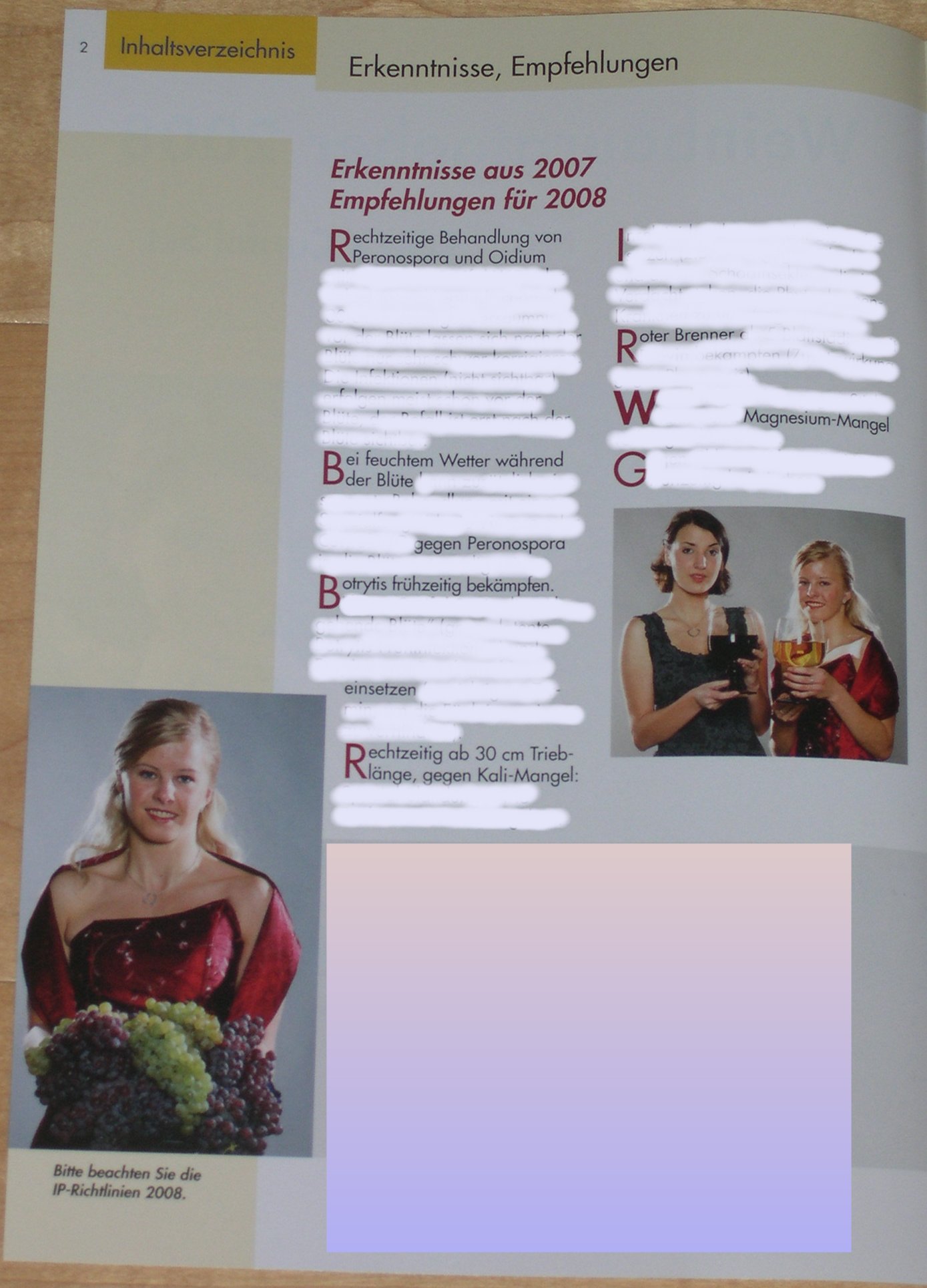 Das Inhaltsverzeichnis braucht sogar zwei Weindamen